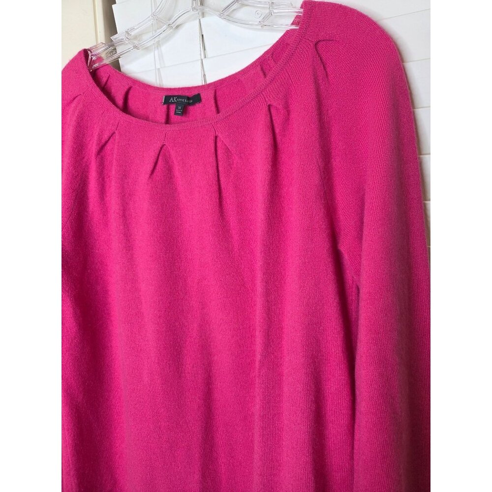 Anne Klein Pink Cashmere Sweater Womens M Pullover Pleated Neckline Classic - Picture 3 of 7
